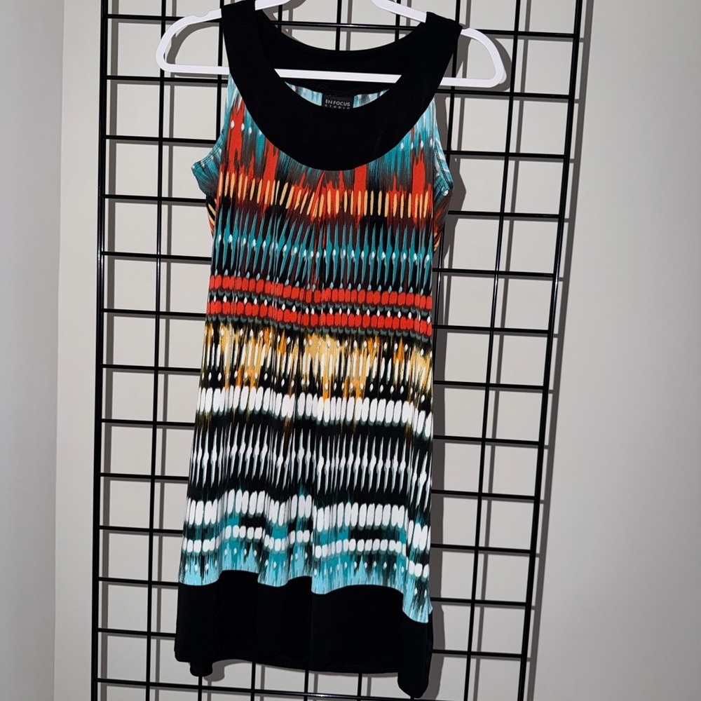 Enfocus Studio Black and Multicolor Mini Dress